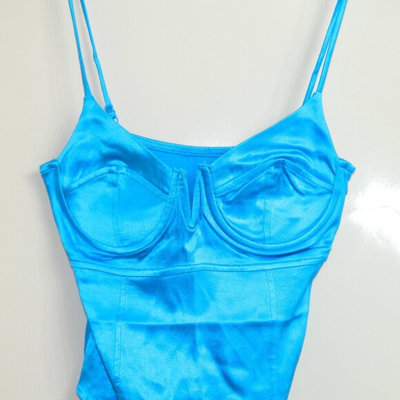 Zara Turquoise Blue Satin Effect Bustier Wired Bra Bodysuit Size Small - Picture 2 of 13